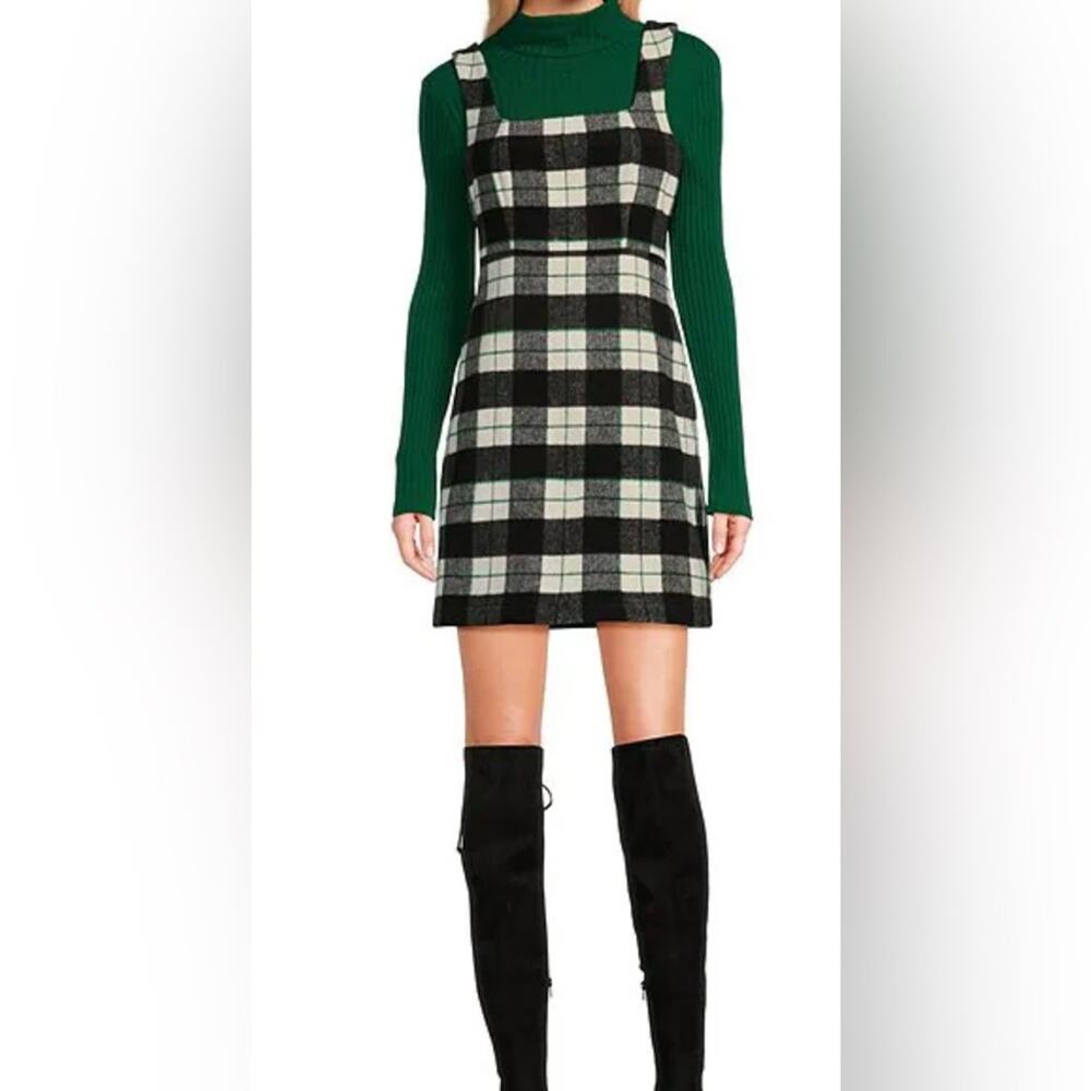 Juniors Copper Key Plaid Pinafore Dress Size Small